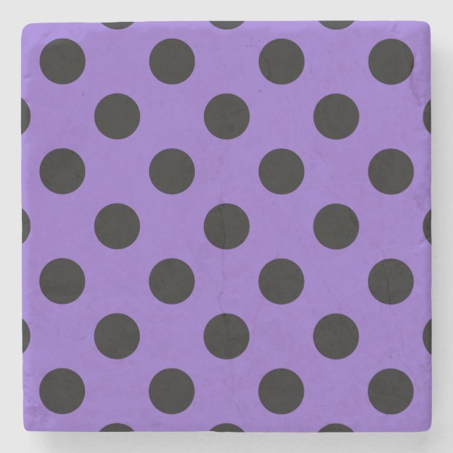 Schwarze Polka-Punkte auf Lavendel Steinuntersetzer (Vorderseite)