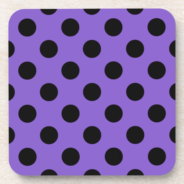 Schwarze Polka-Punkte auf Lavendel Untersetzer (Vorderseite)