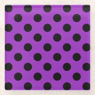 Schwarze Polka Punkte auf lila Glasuntersetzer