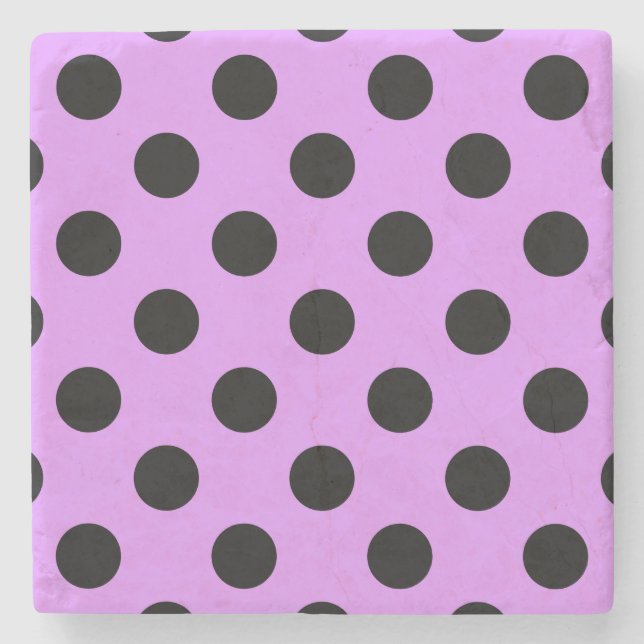 Schwarze Polka-Punkte auf Lila Steinuntersetzer (Vorderseite)
