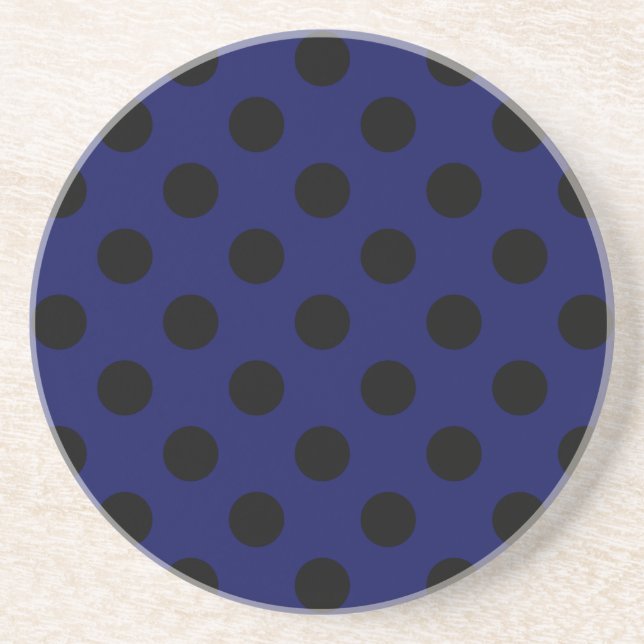 Schwarze Polka Punkte auf marineblau Getränkeuntersetzer (Vorne)
