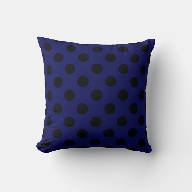 Schwarze Polka Punkte auf marineblau Kissen (Vorderseite)