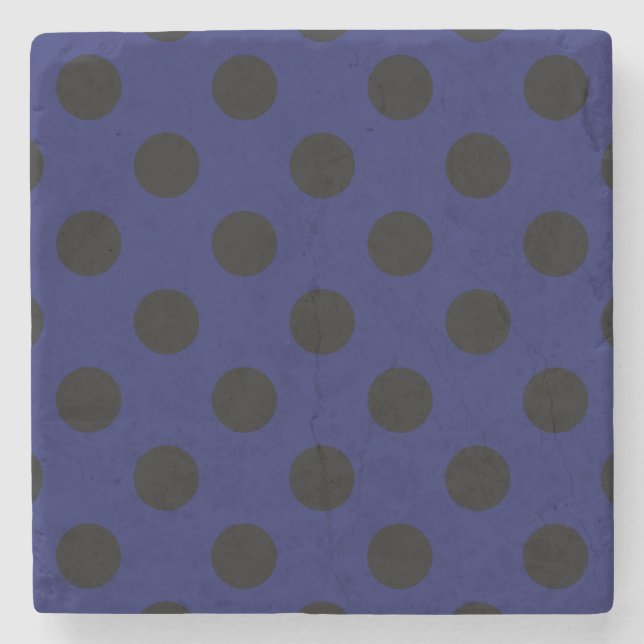 Schwarze Polka Punkte auf marineblau Steinuntersetzer (Vorderseite)