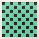 Schwarze Polka Punkte auf Minzgrün Glasuntersetzer<br><div class="desc">Schwarze Polka Punkte auf Minzgrün</div>