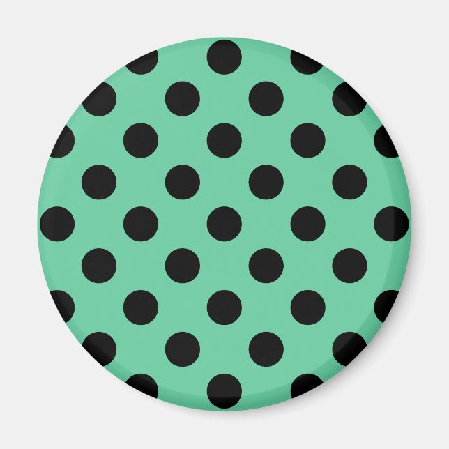 Schwarze Polka Punkte auf Minzgrün Magnet (Vorne)