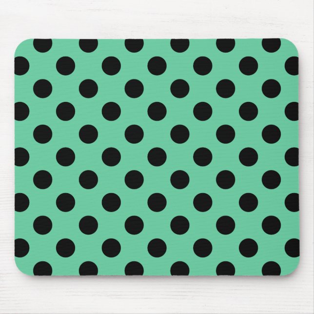 Schwarze Polka Punkte auf Minzgrün Mousepad (Vorne)