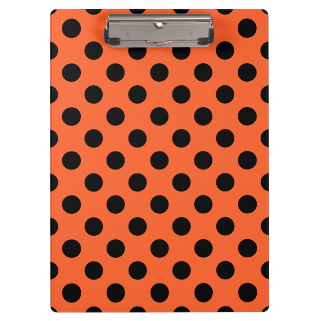 Schwarze Polka-Punkte auf Orange Klemmbrett (Vorderseite)