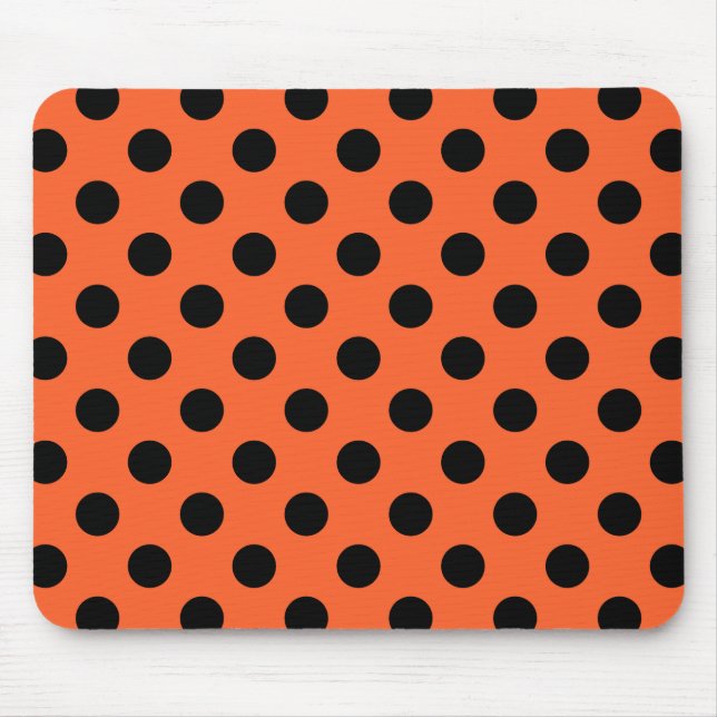 Schwarze Polka-Punkte auf Orange Mousepad (Vorne)