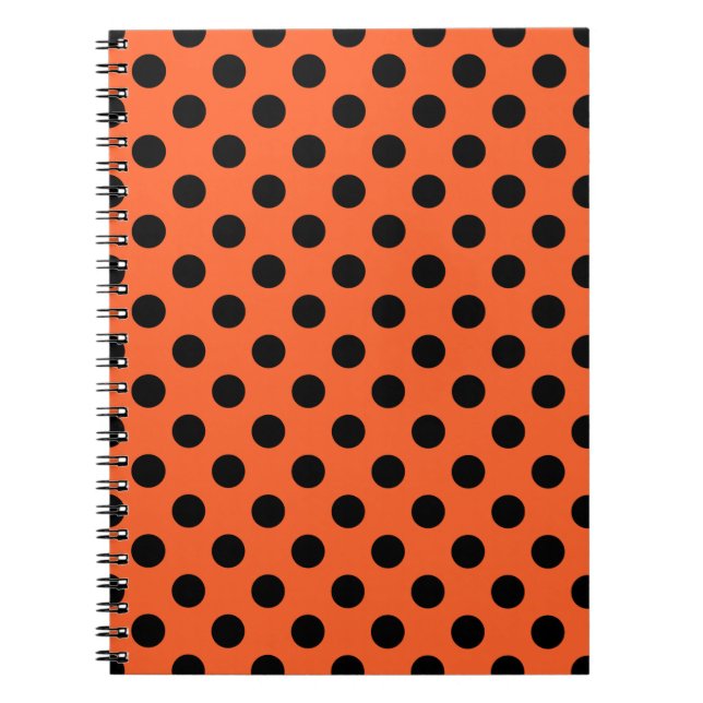 Schwarze Polka-Punkte auf Orange Notizblock (Vorderseite)