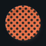 Schwarze Polka-Punkte auf Orange Pappteller<br><div class="desc">Schwarze Polka-Punkte auf Orange</div>