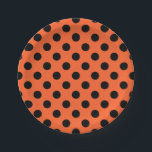 Schwarze Polka-Punkte auf Orange Pappteller<br><div class="desc">Schwarze Polka-Punkte auf Orange</div>
