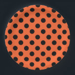 Schwarze Polka-Punkte auf Orange Pappteller<br><div class="desc">Schwarze Polka-Punkte auf Orange</div>
