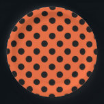 Schwarze Polka-Punkte auf Orange Pappteller<br><div class="desc">Schwarze Polka-Punkte auf Orange</div>