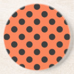 Schwarze Polka-Punkte auf Orange Sandstein Untersetzer<br><div class="desc">Schwarze Polka-Punkte auf Orange</div>