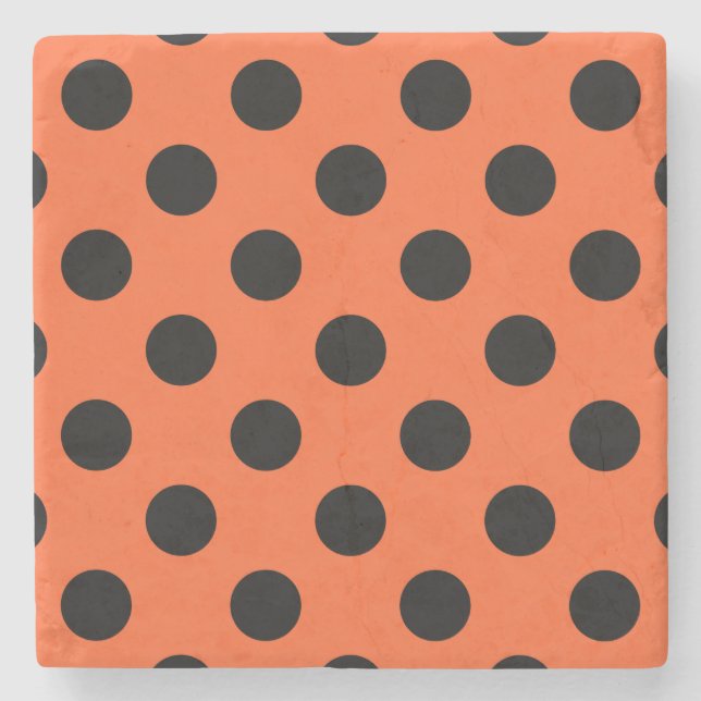 Schwarze Polka-Punkte auf Orange Steinuntersetzer (Vorderseite)