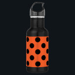 Schwarze Polka-Punkte auf Orange Trinkflasche<br><div class="desc">Schwarze Polka-Punkte auf Orange</div>