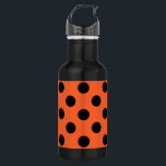 Schwarze Polka-Punkte auf Orange Trinkflasche<br><div class="desc">Schwarze Polka-Punkte auf Orange</div>