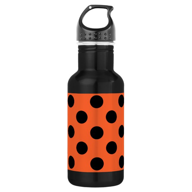 Schwarze Polka-Punkte auf Orange Trinkflasche (Vorderseite)