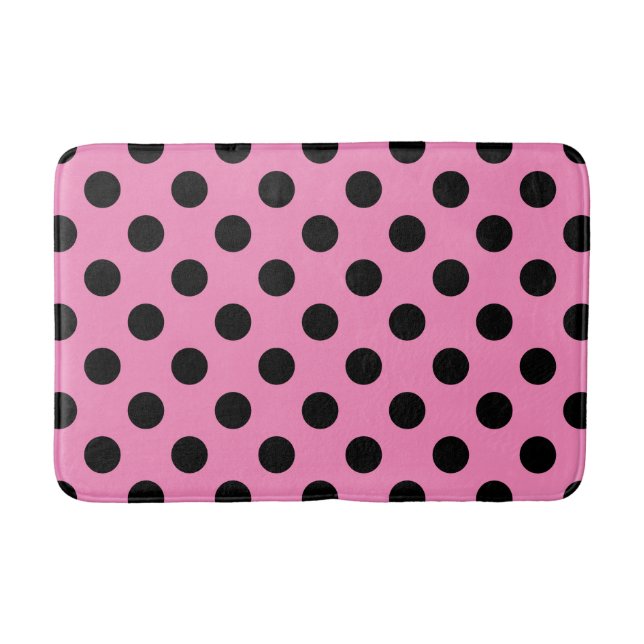 Schwarze Polka-Punkte auf Rosa Badematte (Vorderseite)