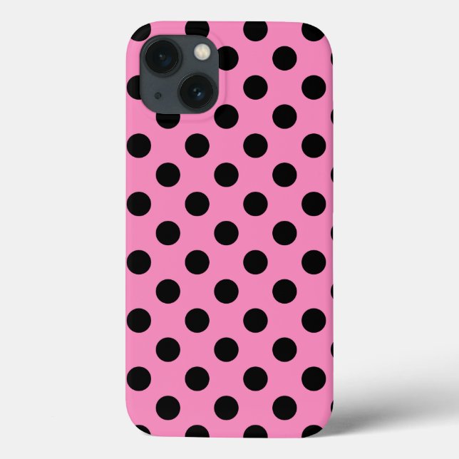 Schwarze Polka Punkte auf rosa Case-Mate iPhone Ge Hülle (Rückseite)