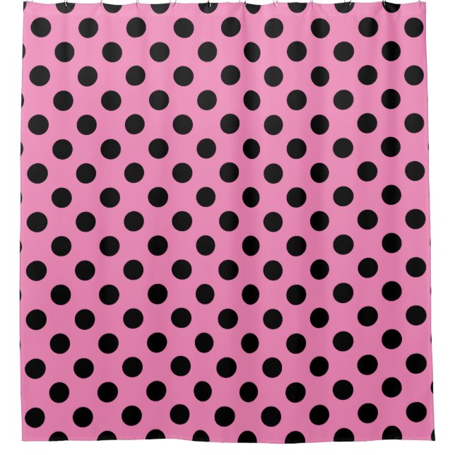 Schwarze Polka-Punkte auf Rosa Duschvorhang (Vorderseite)