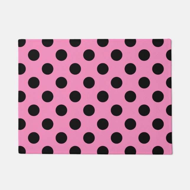 Schwarze Polka-Punkte auf Rosa Fußmatte (Vorderseite)