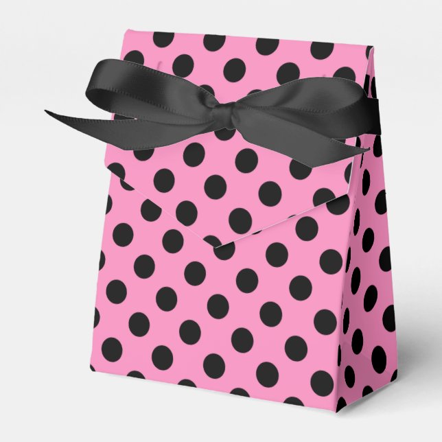 Schwarze Polka-Punkte auf Rosa Geschenkschachtel (Vorderseite)