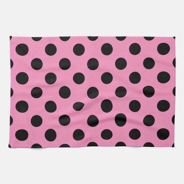 Schwarze Polka-Punkte auf Rosa Geschirrtuch (Horizontal)