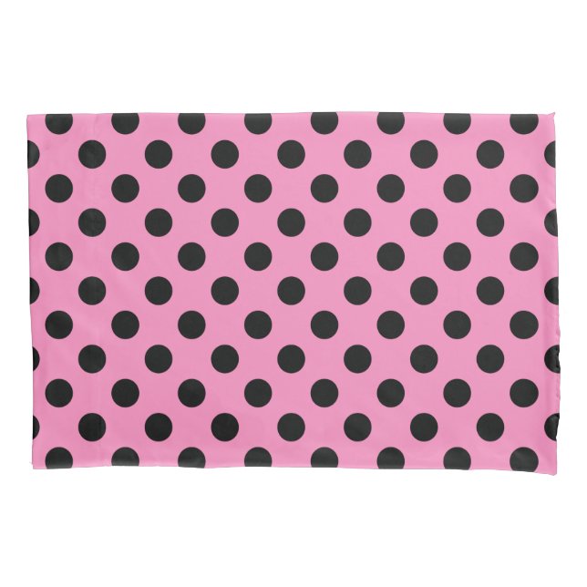 Schwarze Polka-Punkte auf Rosa Kissenbezug (Vorderseite)