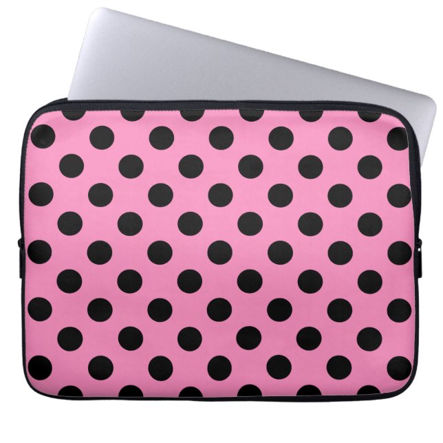 Schwarze Polka-Punkte auf Rosa Laptopschutzhülle (Vorderseite)
