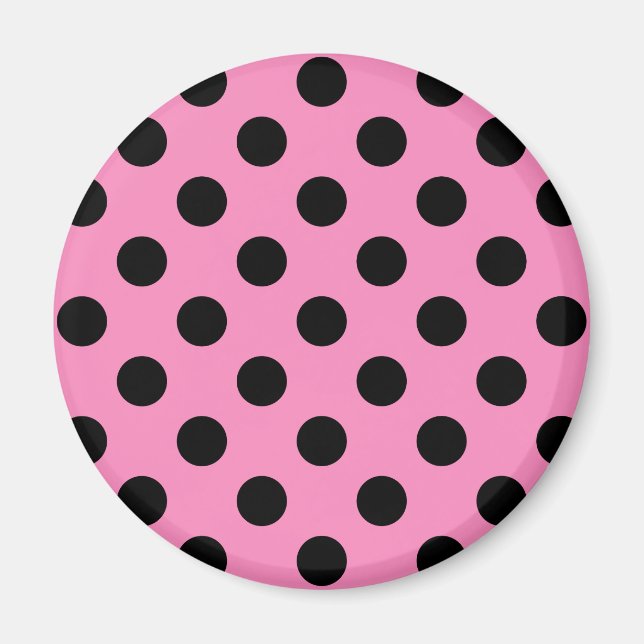 Schwarze Polka-Punkte auf Rosa Magnet (Vorne)