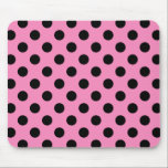 Schwarze Polka-Punkte auf Rosa Mousepad<br><div class="desc">Schwarze Polka-Punkte auf Rosa</div>