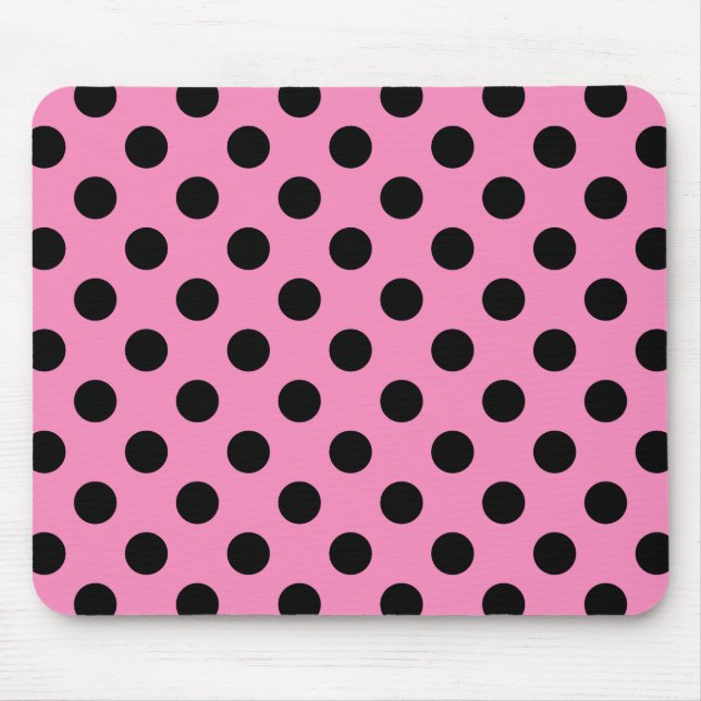 Schwarze Polka-Punkte auf Rosa Mousepad (Vorne)