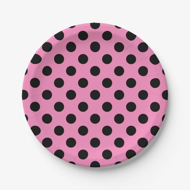 Schwarze Polka-Punkte auf Rosa Pappteller (Vorderseite)