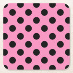 Schwarze Polka-Punkte auf Rosa Rechteckiger Pappuntersetzer<br><div class="desc">Schwarze Polka-Punkte auf Rosa</div>