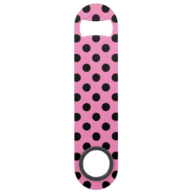 Schwarze Polka-Punkte auf Rosa Speed Flaschenöffner (Vorderseite)