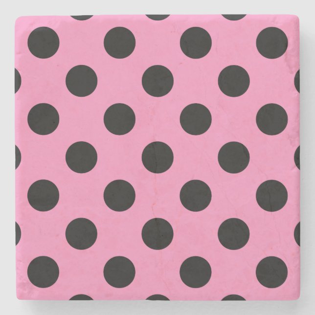 Schwarze Polka-Punkte auf Rosa Steinuntersetzer (Vorderseite)