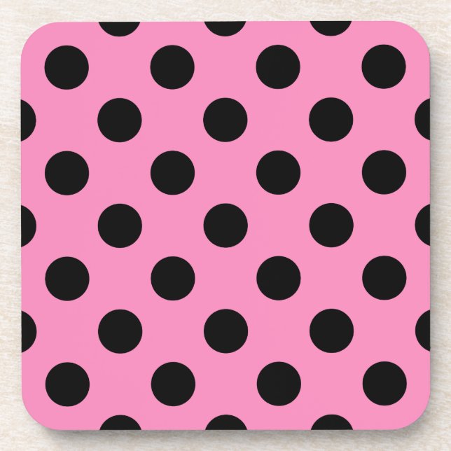 Schwarze Polka-Punkte auf Rosa Untersetzer (Vorderseite)