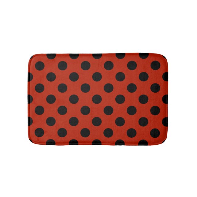 Schwarze Polka Punkte auf rot Badematte (Vorderseite)