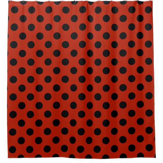 Schwarze Polka Punkte auf rot Duschvorhang (Vorderseite)