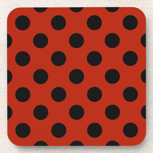 Schwarze Polka Punkte auf rot Getränkeuntersetzer (Vorderseite)