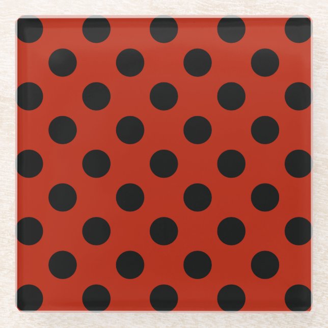 Schwarze Polka Punkte auf rot Glasuntersetzer (Vorderseite)