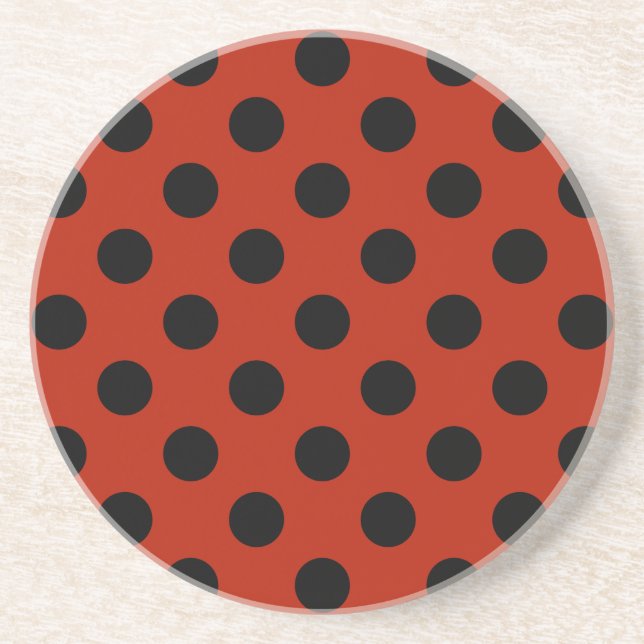 Schwarze Polka Punkte auf rot Sandstein Untersetzer (Vorne)