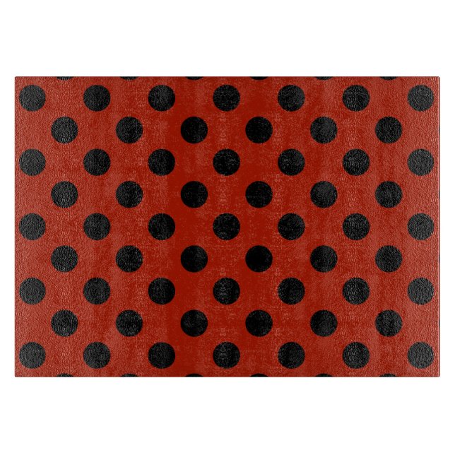 Schwarze Polka Punkte auf rot Schneidebrett (Vorderseite)