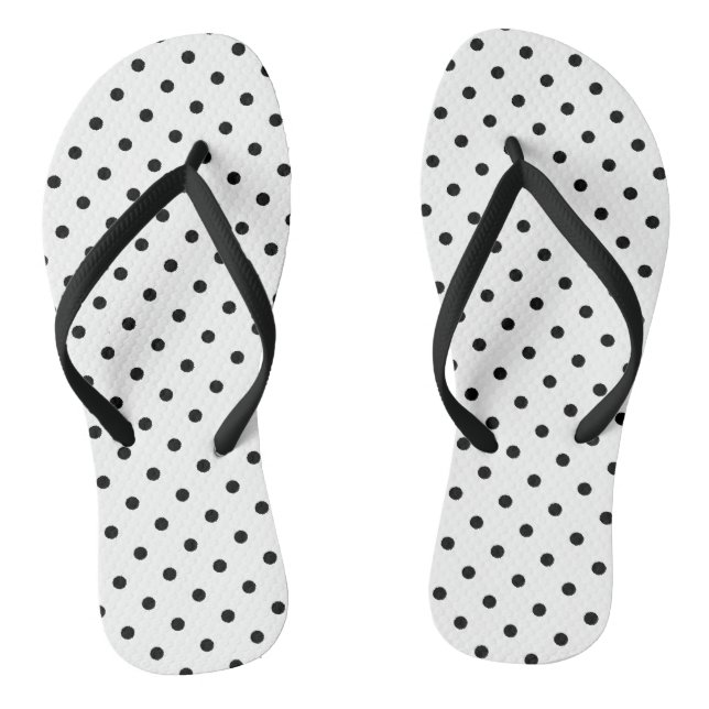Schwarze Polka Punkte auf Weiß Flip Flops (Fußbett)
