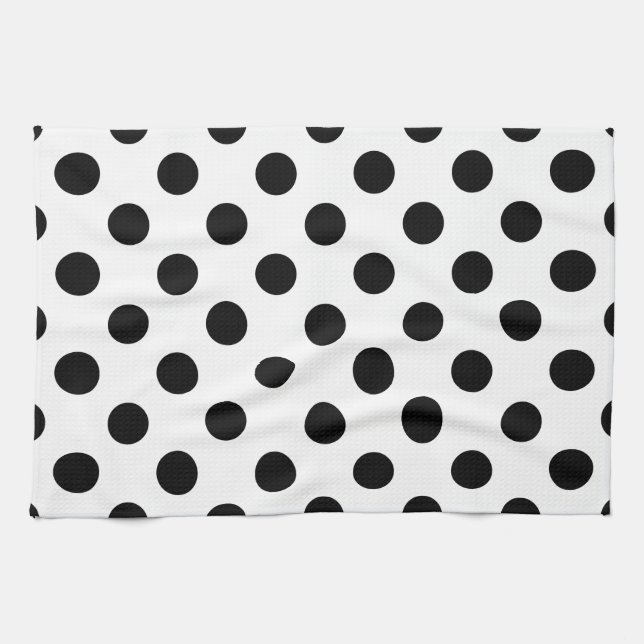 Schwarze Polka Punkte auf weiß Küchentuch (Horizontal)