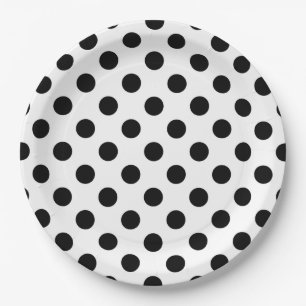 Schwarze Polka Punkte auf weiß Pappteller