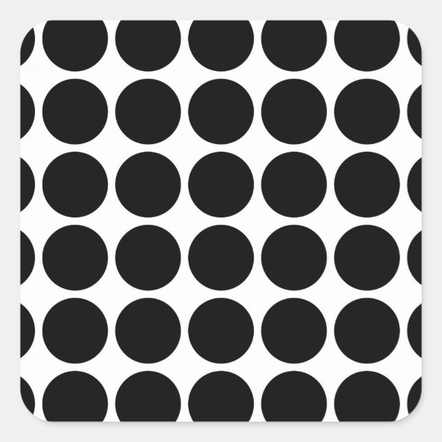 Schwarze Polka Punkte auf Weiß Quadratischer Aufkleber (Vorderseite)