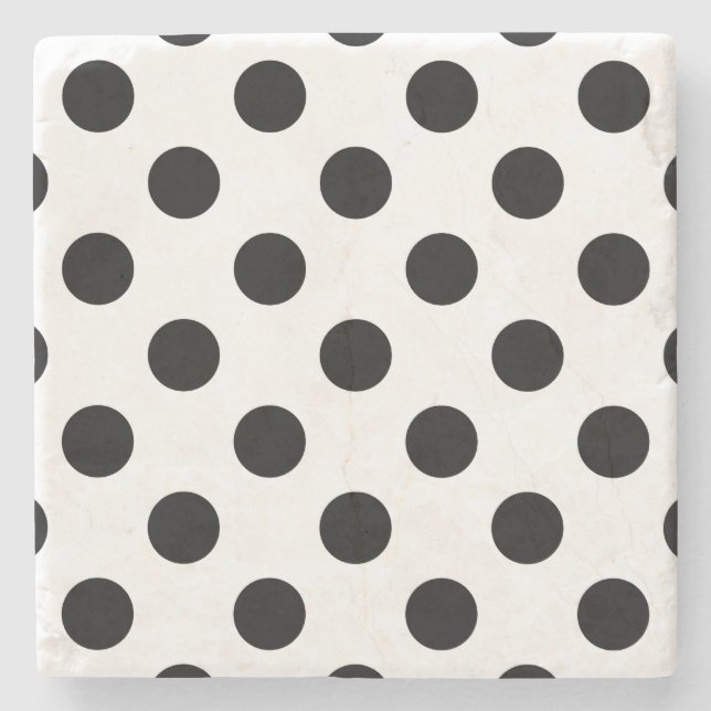 Schwarze Polka Punkte auf weiß Steinuntersetzer (Vorderseite)