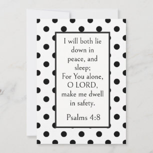 Schwarze Polka-Punkte, Psalm 4:8 Bibelvers, Friedl Karte